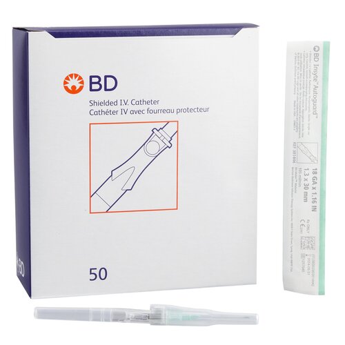BD Peripheral IV Catheter Insyte-N® 18 Gauge 1.16" Retracting Needle, 50 EA/BX