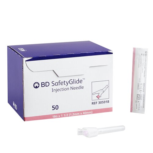 BD Hypodermic Needle SafetyGlide™ Sliding Safety Needle 18 Gauge 1-1/2 Inch, 50 EA/PK