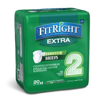 FitRight Extra-Stretch Adult Incontinence Briefs, Size L/XL, for Waist Size 51"-70", Bag of 20