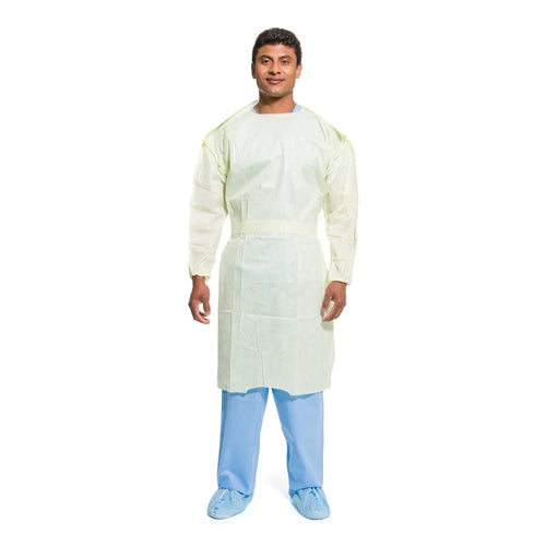 Protective Procedure Gown Halyard Tri-Layer Large Yellow NonSterile AAMI Level 2 Disposable