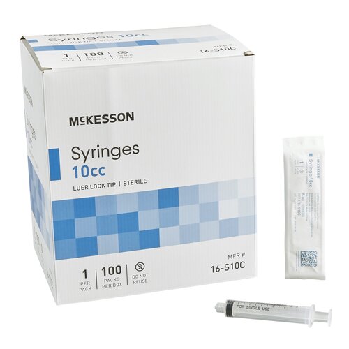 McKesson General Purpose Syringe 10 mL Blister Pack Luer Lock Tip Without Safety, 100/BX, 12BX/CS