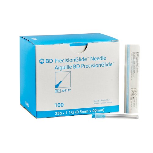 BD Hypodermic Needle PrecisionGlide Without Safety 25 Gauge 1-1/2 Inch Length, 100EA/BX