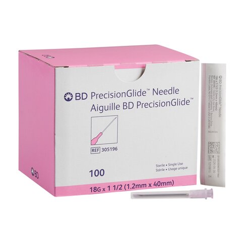 BD Hypodermic Needle PrecisionGlide Without Safety 18 Gauge 1-1/2 Inch Length, 100EA/BX