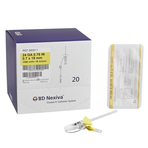 BD Closed IV Catheter Nexiva 24 Gauge 3/4" Sliding Safety Needle, 20 EA/BX