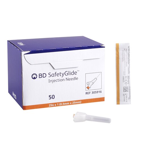 BD Hypodermic Needle SafetyGlide Sliding Safety Needle 25 Gauge 1 Inch Length