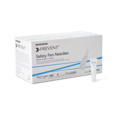 McKesson Insulin Pen Needle Prevent 31 Gauge 5/16 Inch Length Safety Shield, 100/BX