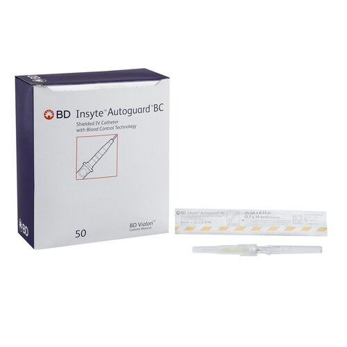 BD Peripheral IV Catheter Insyte Autoguard BC 24 Gauge 0.75" Button Retracting Safety Needle, 200 EA/CS