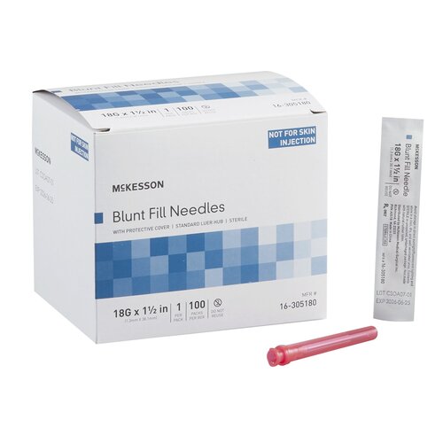 McKesson Medication Transfer Needle Blunt Fill Needle 18 Gauge 1-1/2 Inch, 100 EA/BX, 10BX/CS