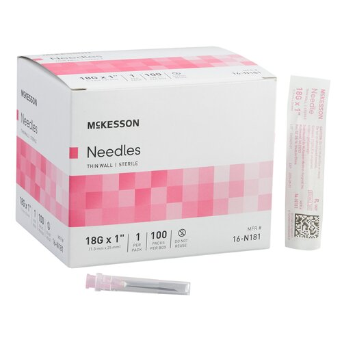 McKesson Hypodermic Needle Without Safety 18 Gauge 1 Inch Length, 100/BX