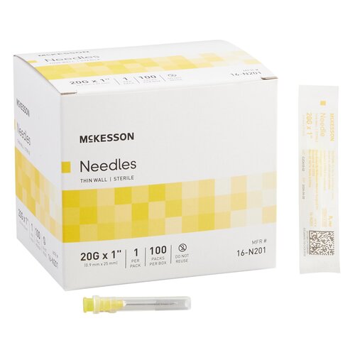 McKesson Hypodermic Needle Without Safety 20 Gauge 1 Inch Length, 100/BX