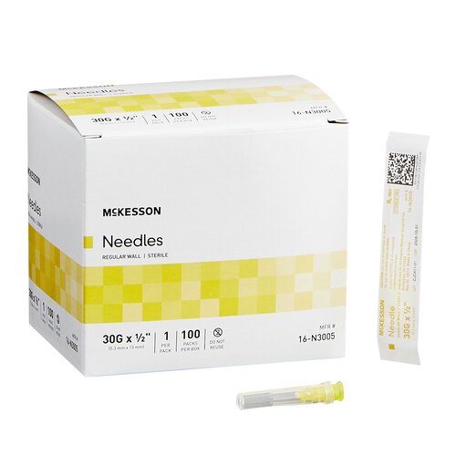 McKesson Hypodermic Needle Without Safety 30 Gauge 1/2 Inch Length, 100/BX