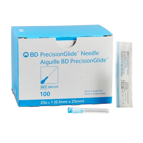 BD Hypodermic Needle PrecisionGlide Without Safety 25 Gauge 1 Inch Length, 100EA/BX