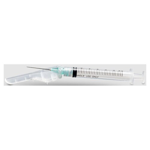 McKesson Tuberculin Syringe with Needle Prevent 1 mL 27 Gauge 1/2 Inch Regular Wall Hinged Safety Needle, 100/BX