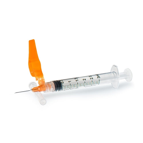 McKesson Safety Hypodermic Syringe with Needle Prevent® HT 3 mL 5/8 Inch 25 Gauge Hinged Safety Needle Thin Wall, 1/EA