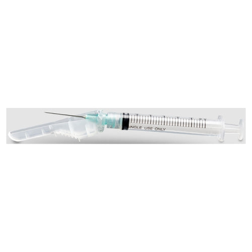 McKesson Safety Hypodermic Syringe with Needle Prevent® 3 mL 1 Inch 22 Gauge Hinged Safety Needle Ultra Thin Wall, 1/EA