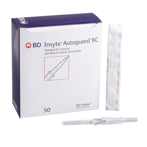 BD Peripheral IV Catheter Insyte® Autoguard® BC 20 Gauge 1" Button Retracting Needle, 50/BX