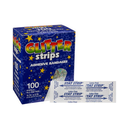 Dukal Adhesive Strip Glitter Stat Strip 3/4 x 3" Plastic Rectangle Kid Design (Glitter Strips) Sterile, 1200 EA/CS