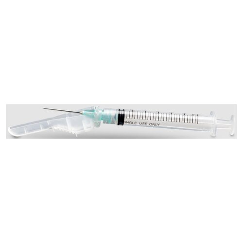 McKesson Syringe with Hypodermic Needle Prevent 3 mL 23 Gauge 1 Inch Ultra Thin Wall Hinged Safety Needle, 400/CS