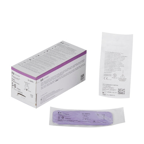 Covidien Suture with Needle Polysorb Absorbable Undyed Braided Polyester Size 5 - 0 18 Inch Suture 1-Needle 13 mm Length 3/8 Circle Reverse Cutting Needle, 12/BX