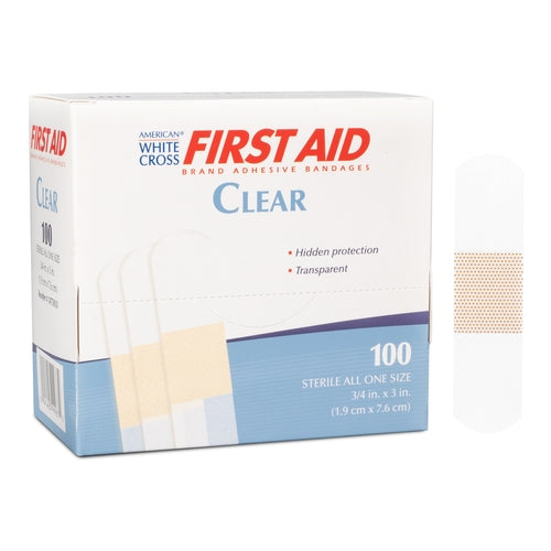 Dukal Adhesive Strip American White Cross 3/4 x 3" Plastic Rectangle Clear Sterile, 1200 EA/CS