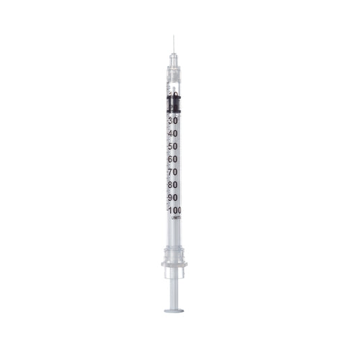Sol-Millennium Medical Insulin Syringe with Needle Sol-Care™ 1 mL 29 Gauge 1/2 Inch Attached Needle Retractable Needle, 100 EA/BX