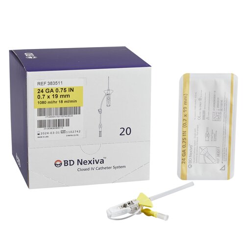 BD Closed IV Catheter Nexiva 24 Gauge 3/4" Sliding Safety Needle, 80 EA/CS