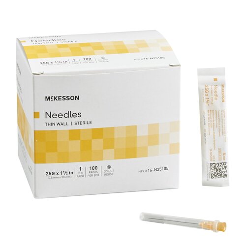 McKesson Hypodermic Needle Without Safety 25 Gauge 1-1/2 Inch Length, 100/BX