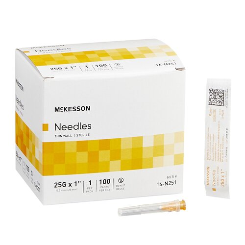 McKesson Hypodermic Needle Without Safety 25 Gauge 1 Inch Length, 100/BX