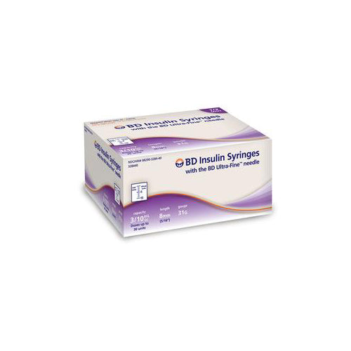 BD Insulin Syringe with Ultra-Fine II Needle 31G x 5/16", 3/10mL, 100/BX