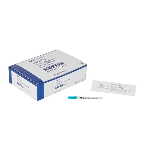 Covidien Tuberculin Syringe with Needle Magellan® 1 mL 28 Gauge 1/2" Attached Sliding Safety Needle, 50 EA/BX