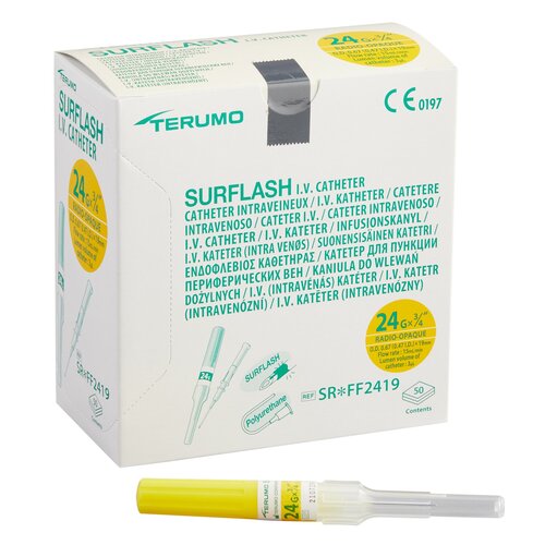 Terumo Medical Peripheral IV Catheter SurFlash 24 Gauge 0.75" Without Safety, 1/EA