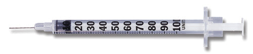 BD Insulin Syringe with Needle Lo-Dose™ Micro-Fine™ 1/2 mL 28 Gauge 1/2 Inch Attached Needle Without Safety, 100/BX