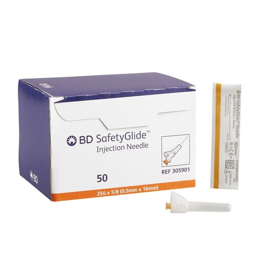 BD Hypodermic Needle SafetyGlide™ Sliding Safety Needle 25 Gauge 5/8 Inch, 50 EA/BX