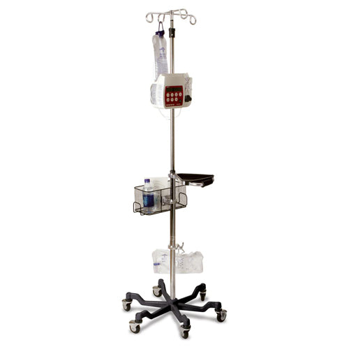 Medline Stainless Steel 6-Leg Heavy-Duty IV Pole with Quick Release Casters, 4 Hook, 73" to 99-1/5" H, Black Base, 2 EA/CS