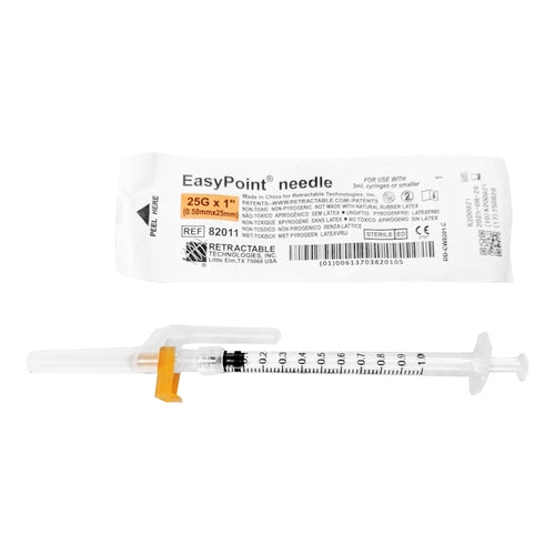 Retractable Technologies Hypodermic Needle EasyPoint® Retractable 25 Gauge 1 Inch, 50 EA/BX