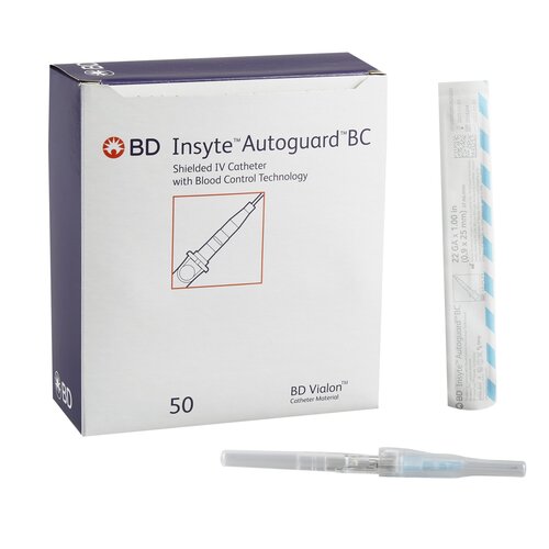 BD Peripheral IV Catheter Insyte® Autoguard® BC 22 Gauge 1" Button Retracting Needle, 50/BX
