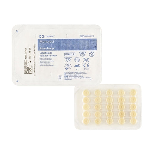 Covidien Syringe Tip Cap Monoject® Polyolefin Plastic, Sterile, Disposable, 25/TR