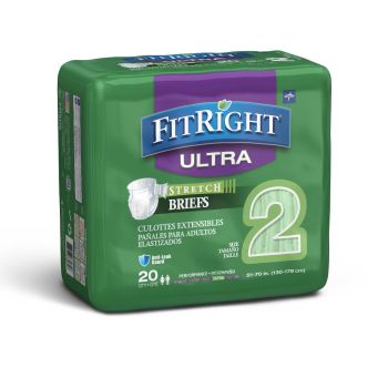 FitRight Stretch Ultra Incontinence Briefs with Center Tab Large/X-Large for 51"-70" Waist Size, 80 Each / Case