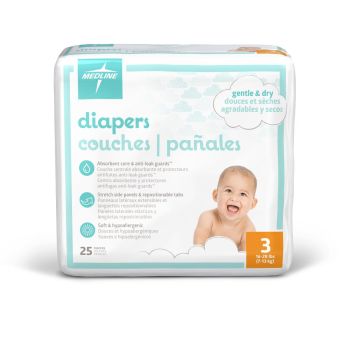 Medline Disposable Baby Diapers, Size 3, Case