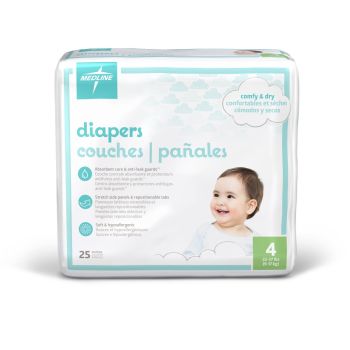 Medline Disposable Baby Diapers, Size 4, Case