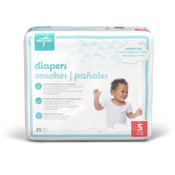 Medline Disposable Baby Diapers, Size 5, Case