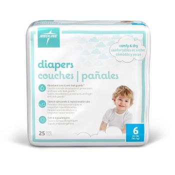 Medline Disposable Baby Diapers, Size 6, Case