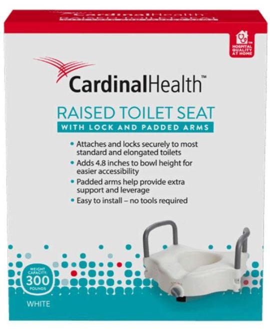 Cardinal Health™ Raised Toilet Seat, with Lock and Padded Arm, 300 lb Capacity, 4.8"